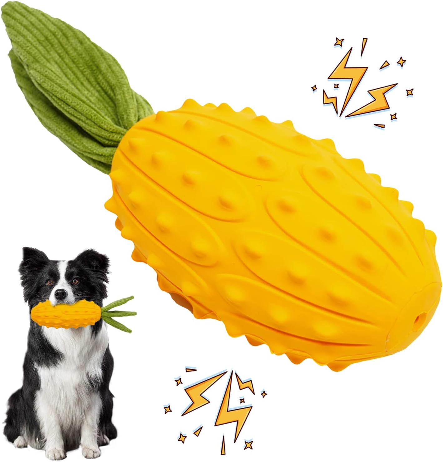 Squeaky Dog Chew Toys, Strong Tough Dog Toy with Natural Rubber, Teething Chew Toys for Small Medium Large Breeds, Kiwano Horned Cucumber Shape